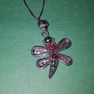 New Sterling Silver Fire Opal Dragonfly Pendant